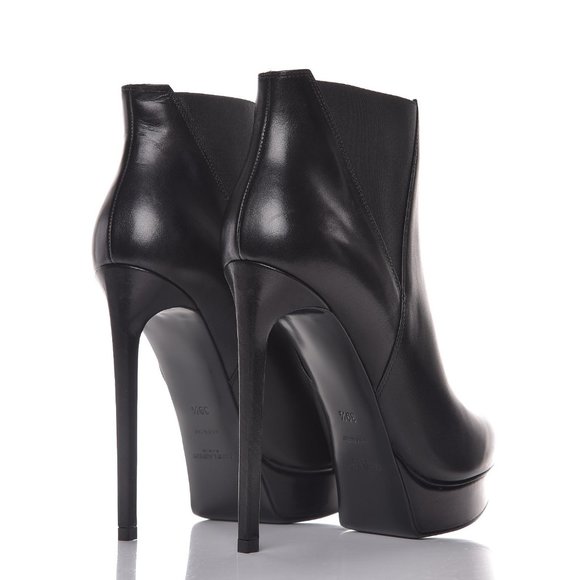NIB YSL SAINT LAURENT BLACK YETI PLATFORM LEATHER ANKLE BOOTS BOOTIES SIGNATURE - Picture 2 of 7